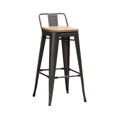Tolix Barstool with Low Back Rest & Elm Seat