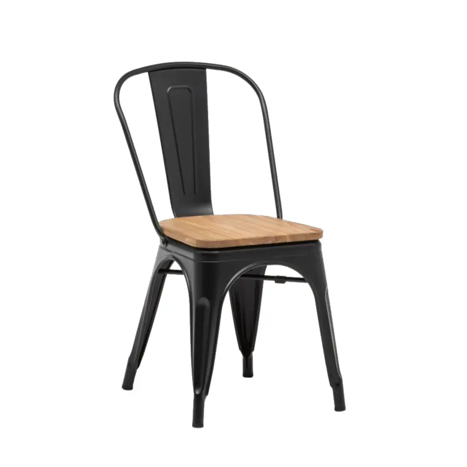 Tolix Side Chair with Elm Seat